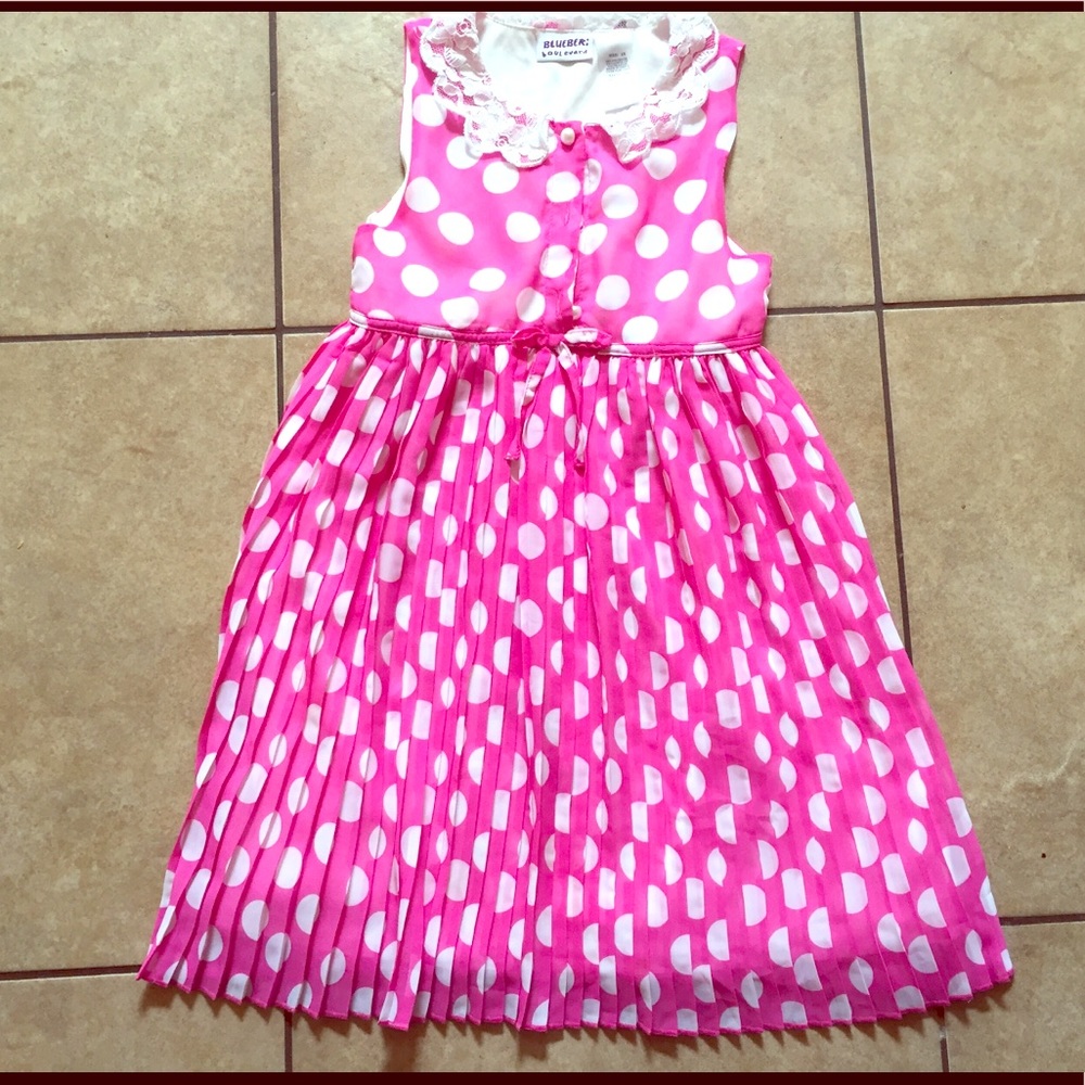 Pink Poka Dot pleated dress